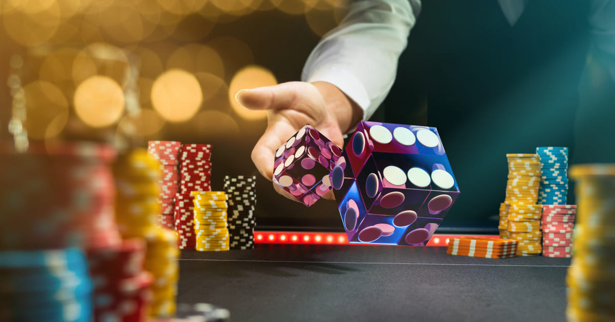 Dice Thrown at Craps Table with Stacks of Chips Around